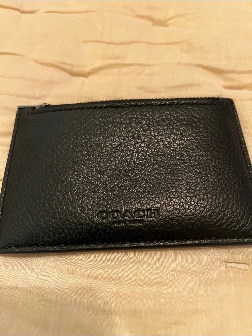 Coach Black Pebbled Leather Zip Card Case Wallet Slim Card Holder - Picture 5 of 8